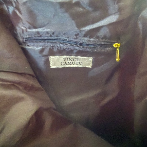 Vince Camuto Beige Black Tote Bag Large Canvas Leather Trim - Picture 3 of 4